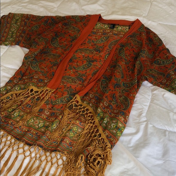 Forever 21 Other - Forever 21 Orange Gold Tassel Kimono